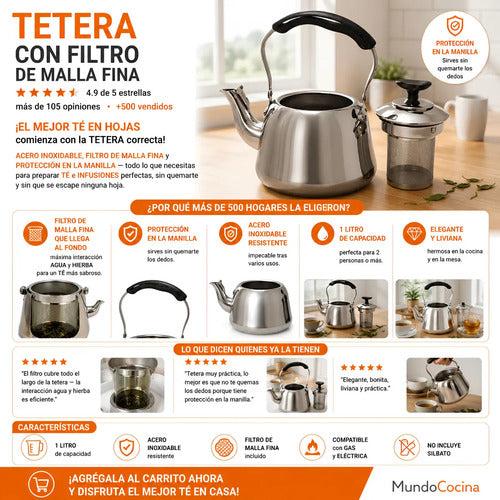 Tetera Acero Inoxidable Con Filtro Té Infusiones