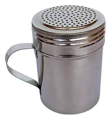 Azucarero Especiero Salero Acero Inoxidable Con Malla Y Asa Gris
