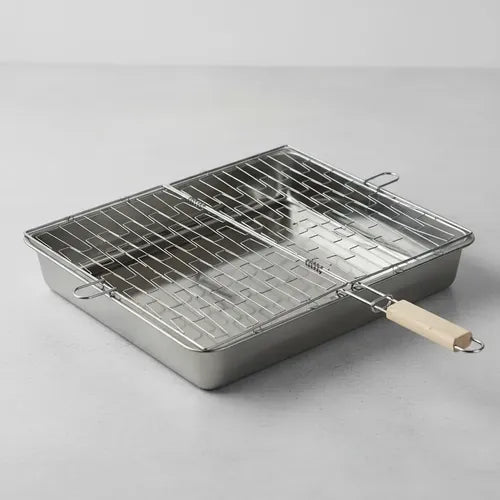 Bandeja Asadera Budinera Acero Inox 60x40 + Rejilla Parrilla Gris